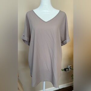 Zenana Outfitters Women's V-Neck Blouse - Taupe, XL